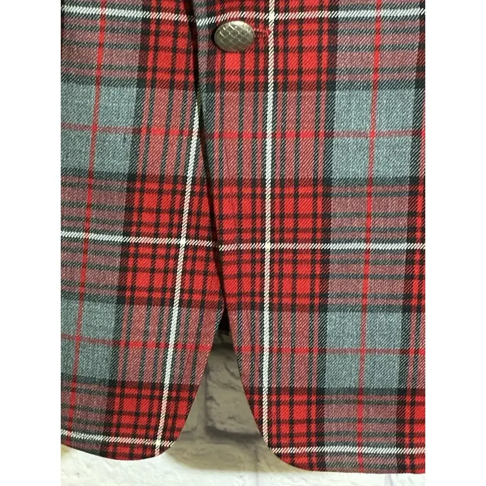 Vintage John Pomer Men’s Plaid Blazer Sport Coat Red Gray Size 44R USA